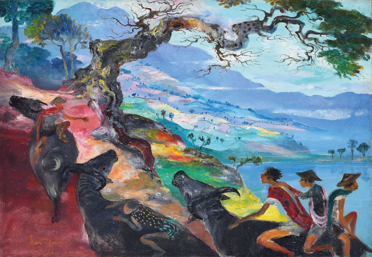 Angon Kerban (Tending Buffalos) by Hendra Gunawan
