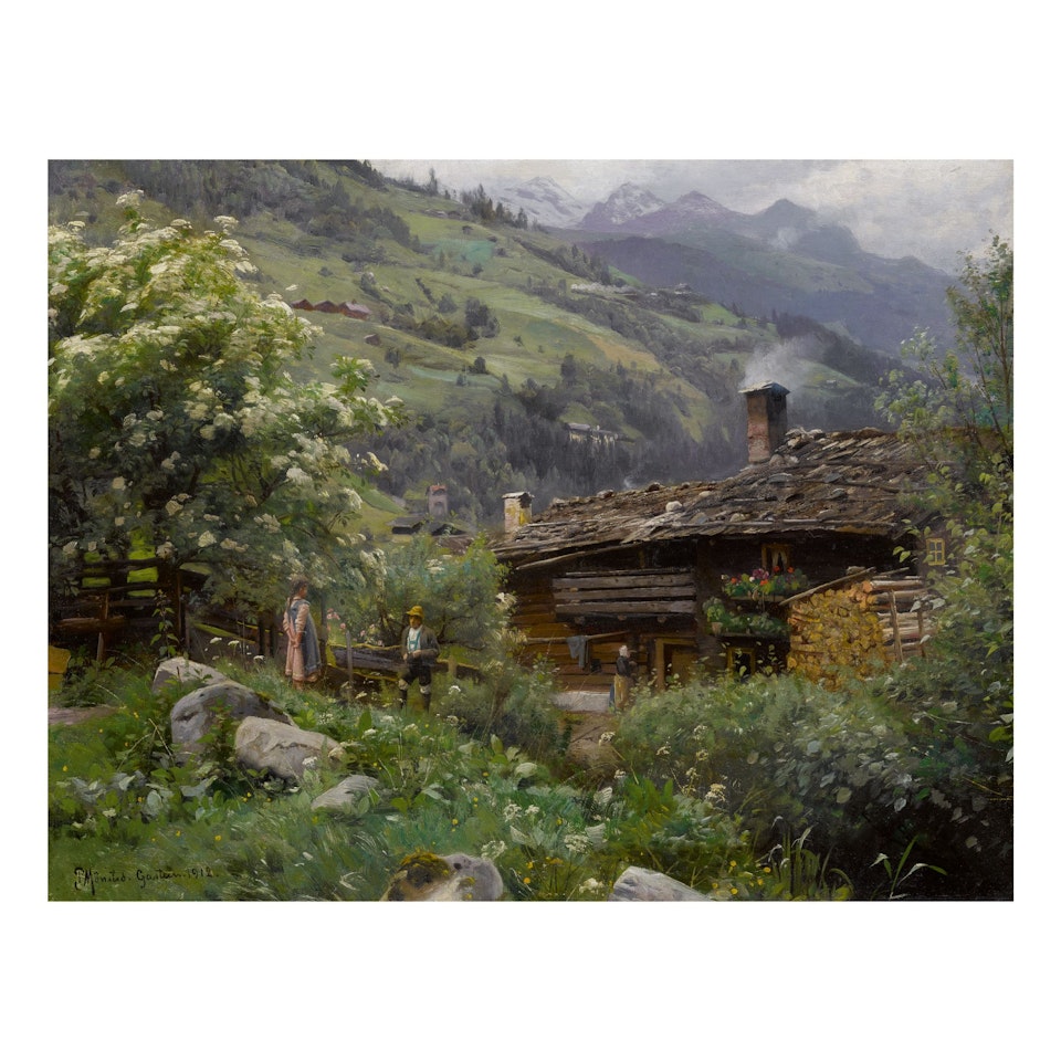 A COTTAGE IN GASTEIN, AUSTRIA by Peder Mork Monsted
