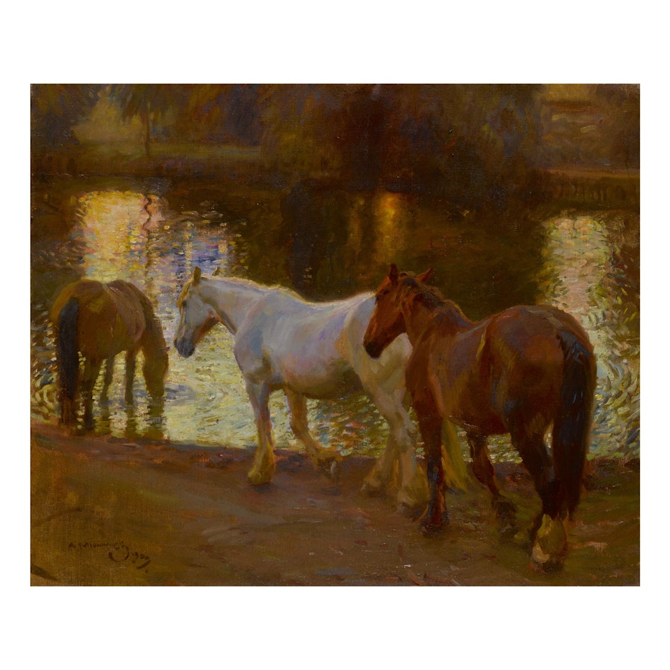 EVENING AT MENDHAM (THE FORD) by Alfred James Munnings