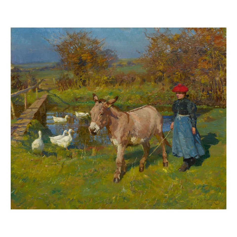 CROSTWICK COMMON: WOMAN WITH A DONKEY AND GEESE by Alfred James Munnings