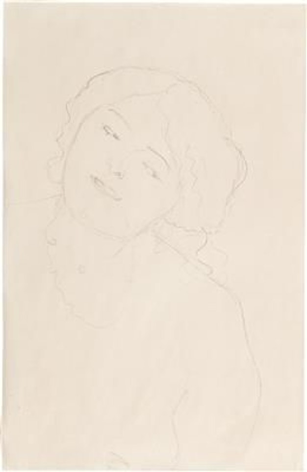 Bust portrait of a nude girl with her head to the right by Gustav Klimt