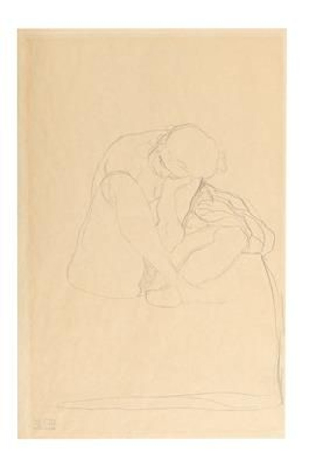 Seated nude crouching on a daybed by Gustav Klimt