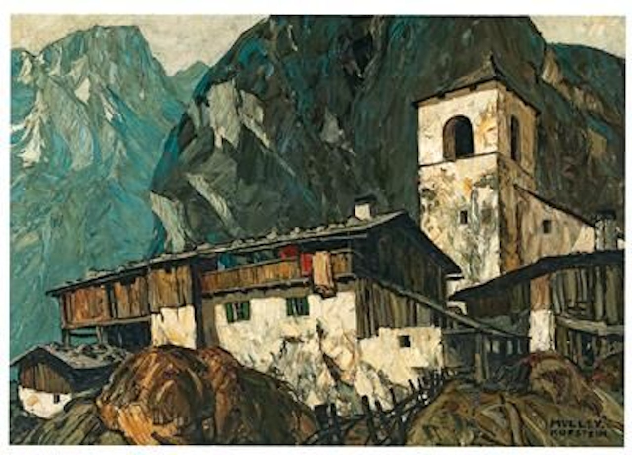 Mountain church and farm by Oskar Mulley