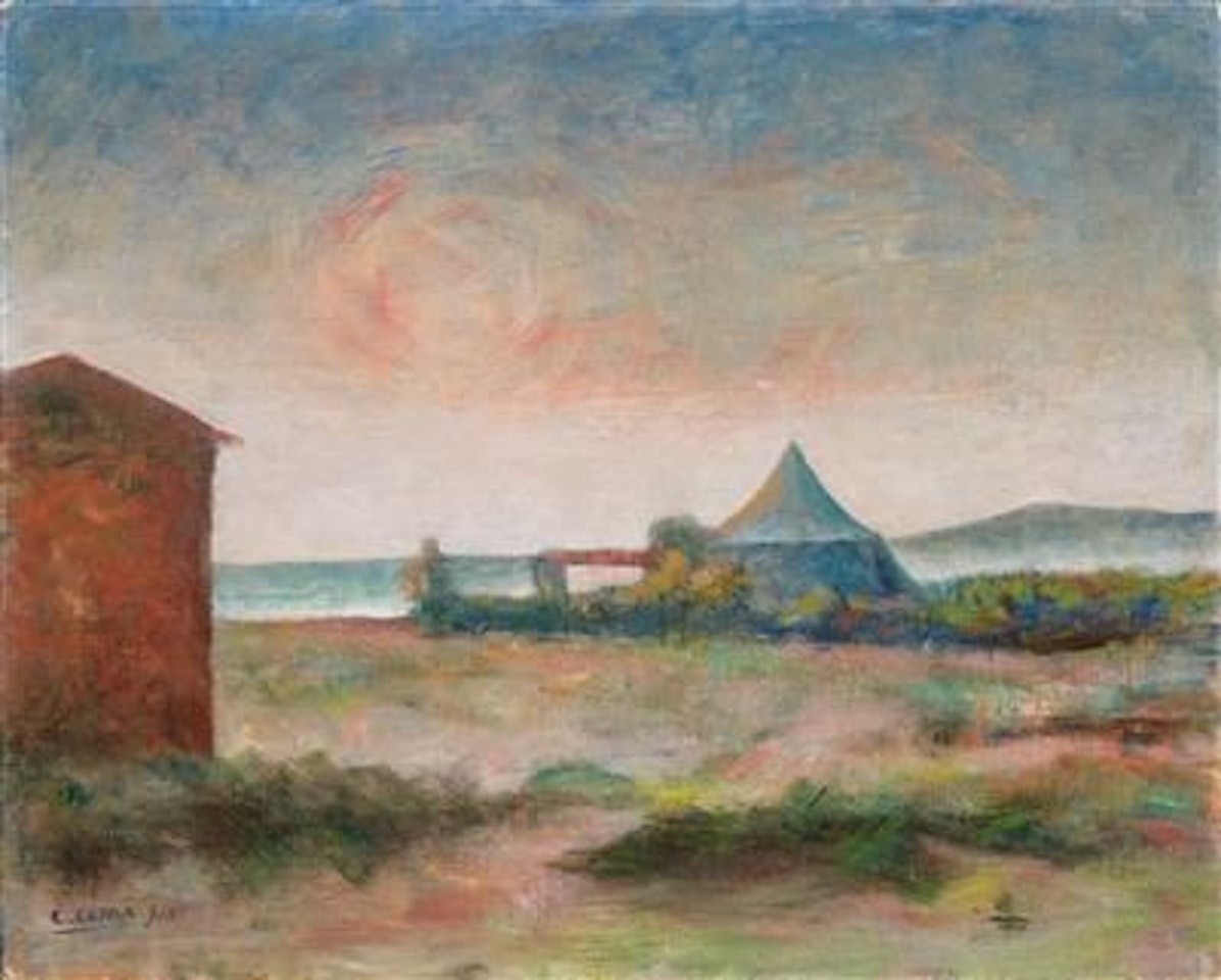 Paesaggio marino, la tenda sul mare by Carlo Carra
