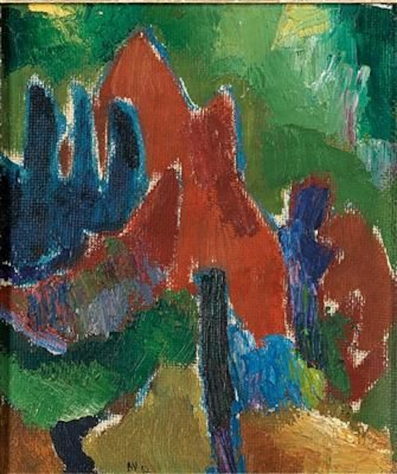 “Landschaft mit drei blauen Bäumen” by Max Weiler