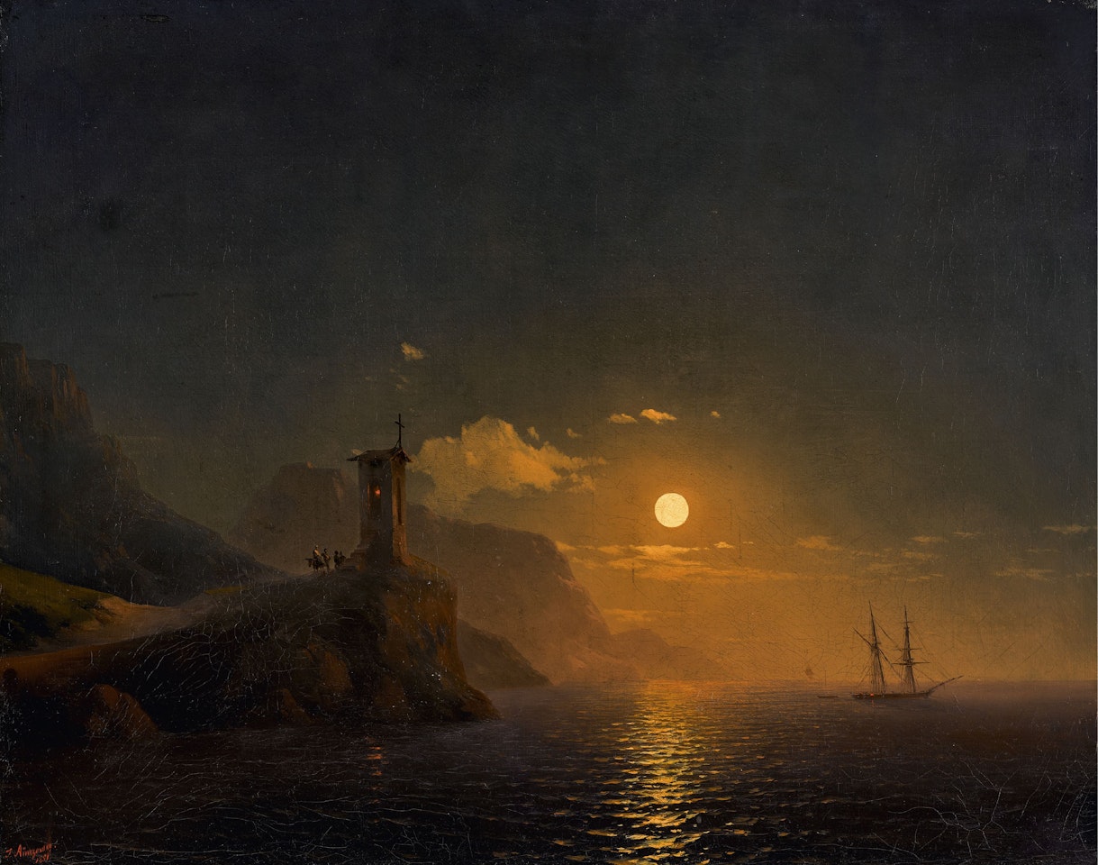 Chapel by the Coast on a Moonlit Night by Ivan Konstantinovich Aivazovsky