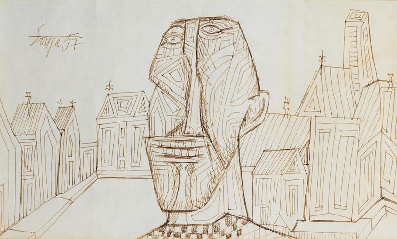 Untitled (Head in Townscape) by Francis Newton Souza