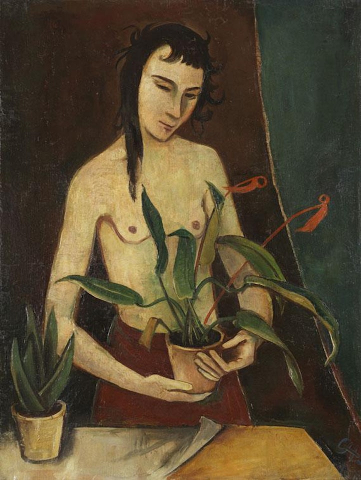 Frau mit Pflanzen by Karl Hofer