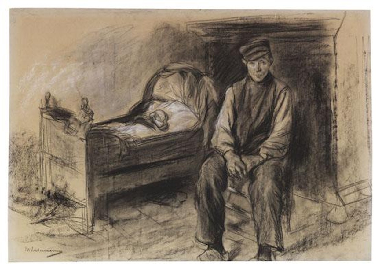 Bauer an der Wiege - Der Witwer by Max Liebermann