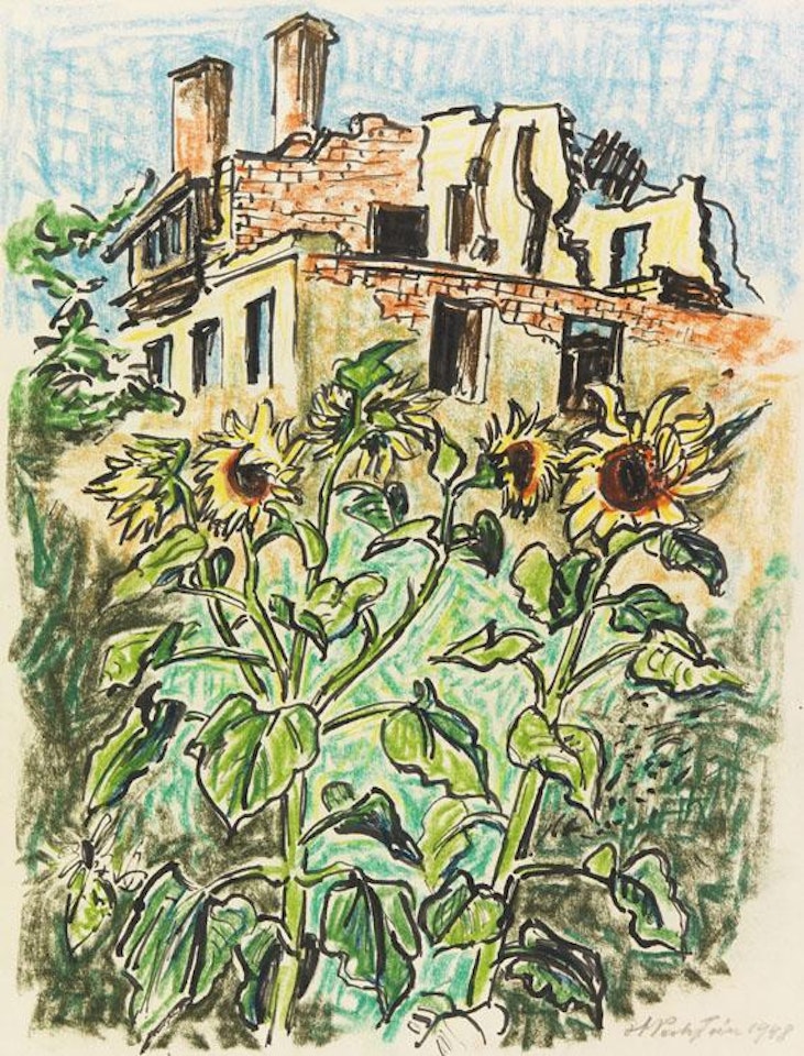 Sonnenblumen im Garten by Max Pechstein