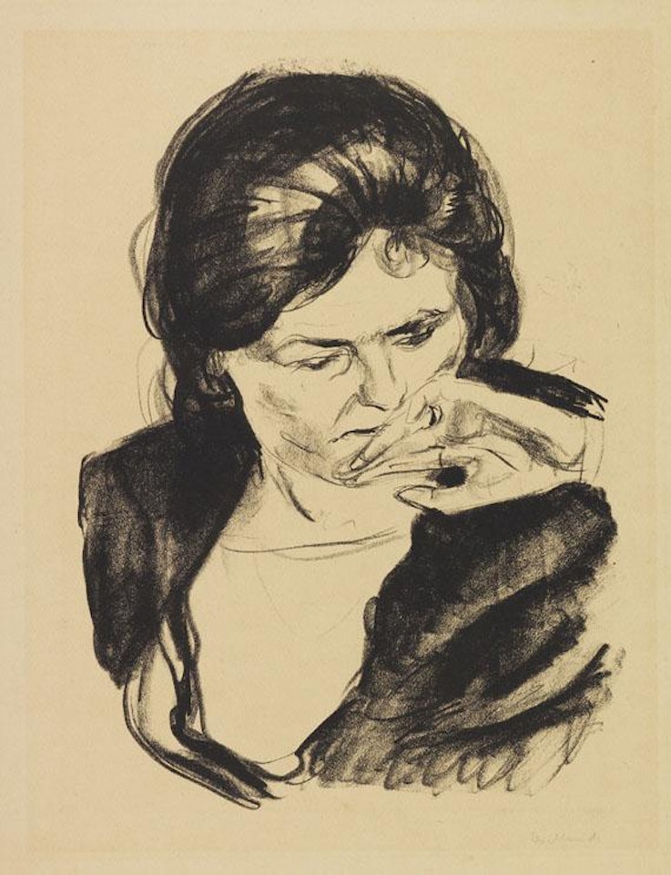 Frauenkopf mit der Hand am Mund by Edvard Munch