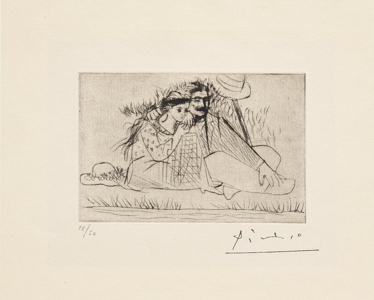 Au bord de la rivière. Le couple dans l'herbe (Bloch 72; Baer 116) by Pablo Picasso