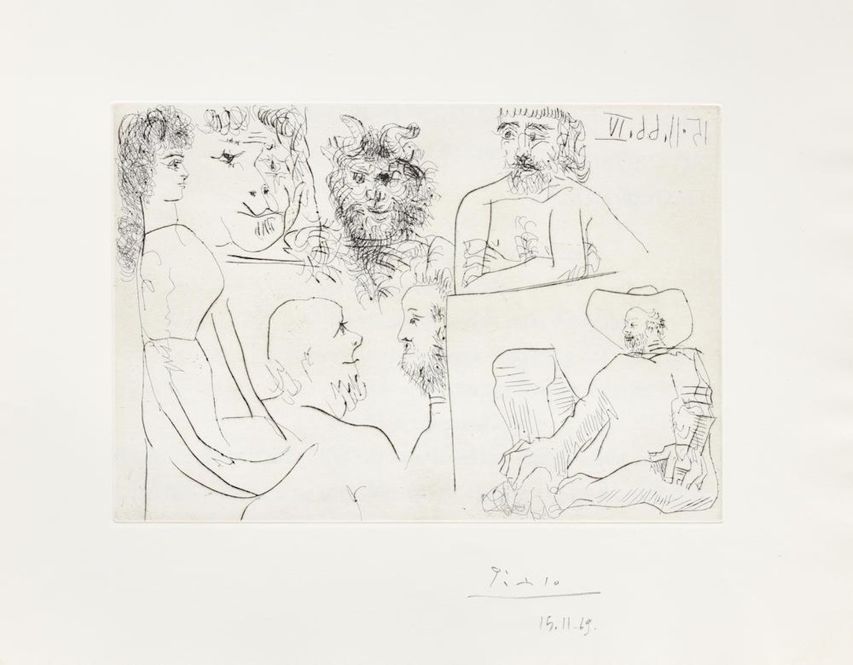 Femme, Faune, et hommes barbus, regardant des tableaux, from El Entierro del Conde Orgaz (Bloch ; Baer 1387) by Pablo Picasso