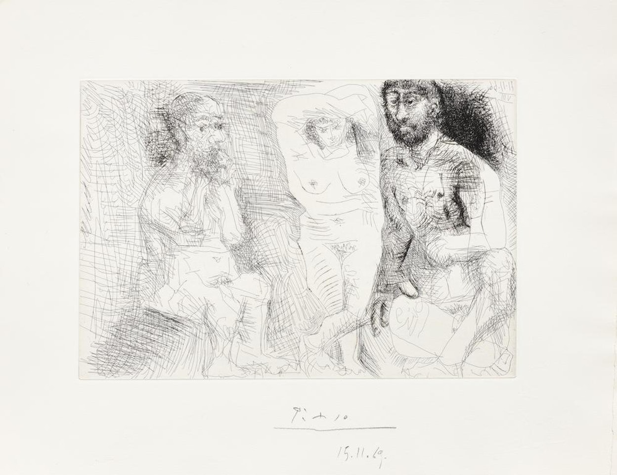 Deux hommes barbus avec une femme nue, from El entierro del Conde Orgaz (Bloch ; Baer 1378) by Pablo Picasso