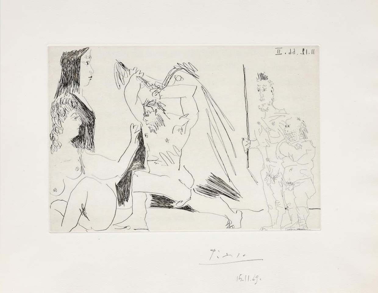 Barbu en colère, avec deux Femmes indifférentes et deux Spectateurs, from El Entierro del Conde Orgaz (Bloch ; Baer 1381) by Pablo Picasso