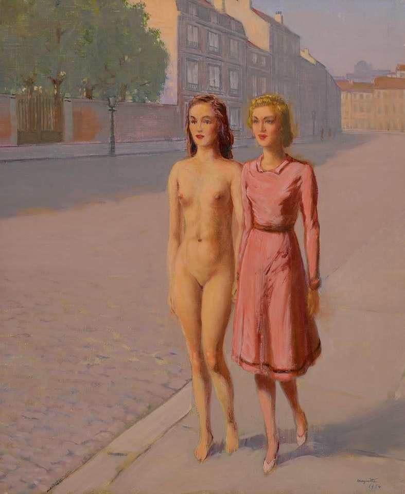 UNTITLED (TWO GIRLS WALKING ALONG A STREET) by René Magritte