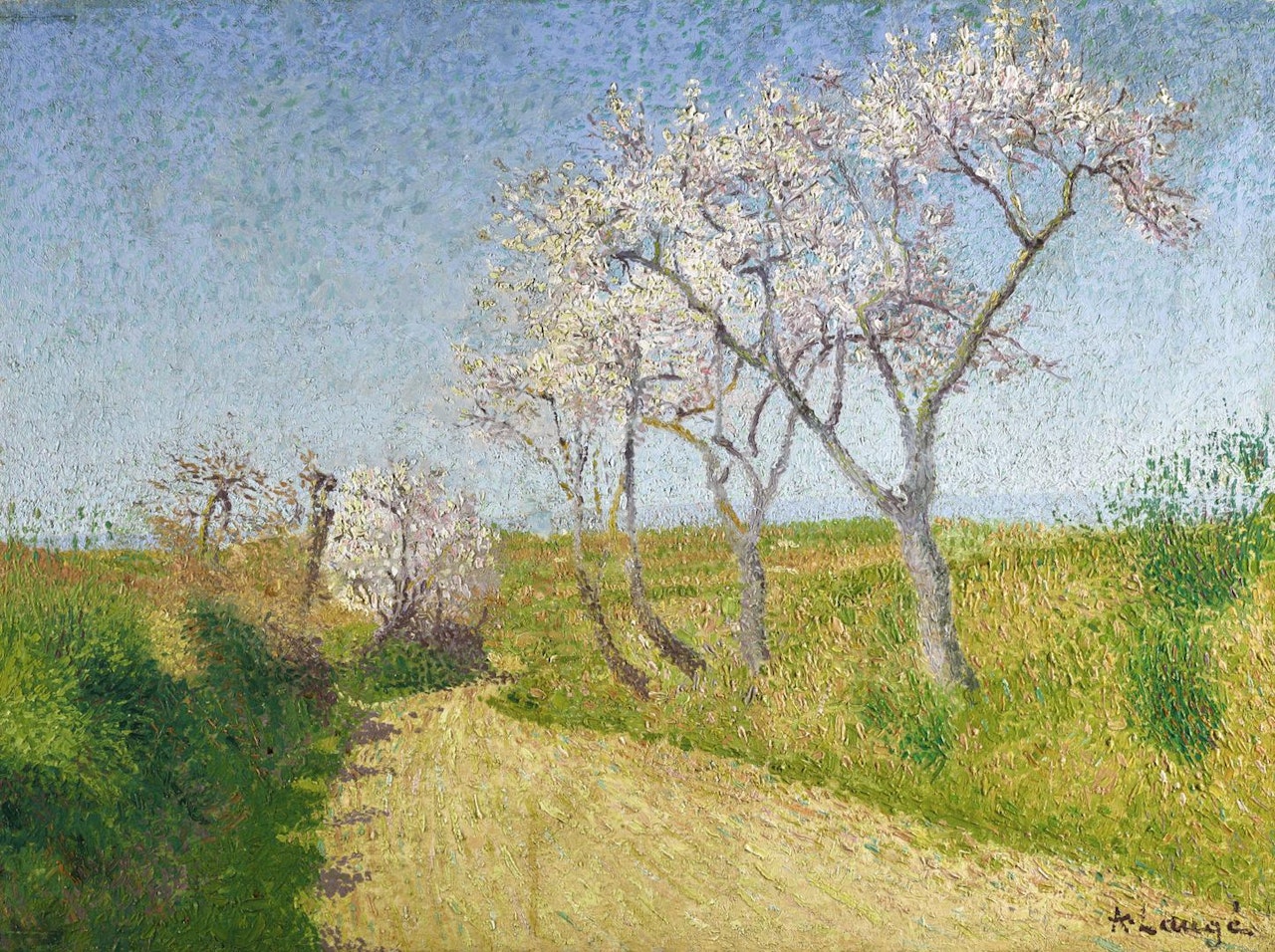ROUTE AUX AMANDIERS EN FLEUR PRÈS DE CAILHAU (AUDE) by Achille Laugé