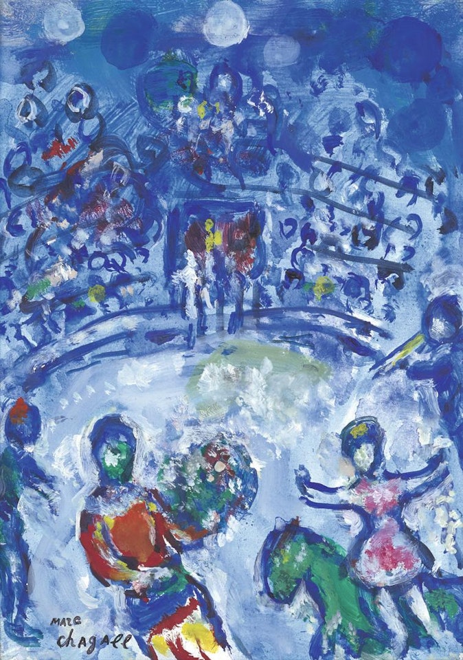 CLOWN ET ÉCUYÈRE AU CIRQUE BLEU by Marc Chagall