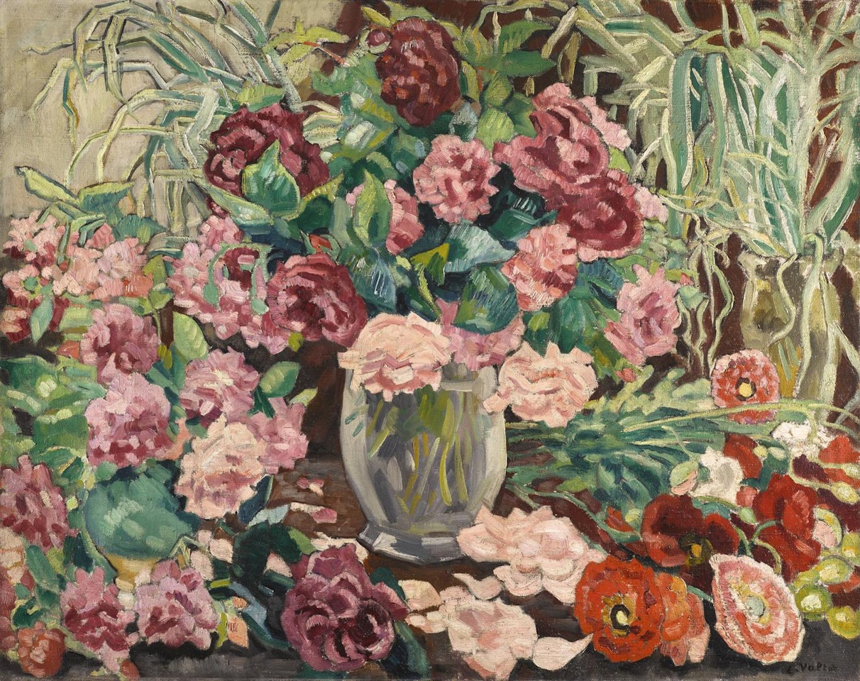 VASE DE ROSES, LES TROIS VASES AUX FLEURS ROSES by Louis Valtat