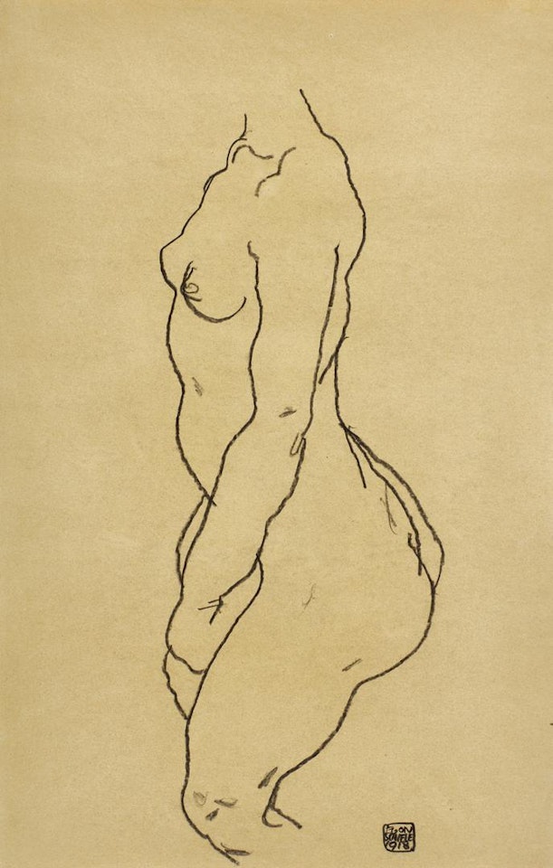 PROFILANSICHT EINES STEHENDEN AKTES (OHNE KOPF) (STANDING NUDE IN PROFILE (WITHOUT HEAD)) by Egon Schiele