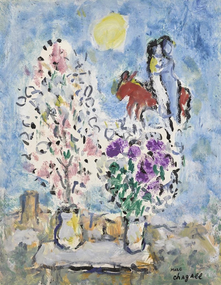 DEUX BOUQUETS ET COUPLE (ÉTUDE) by Marc Chagall