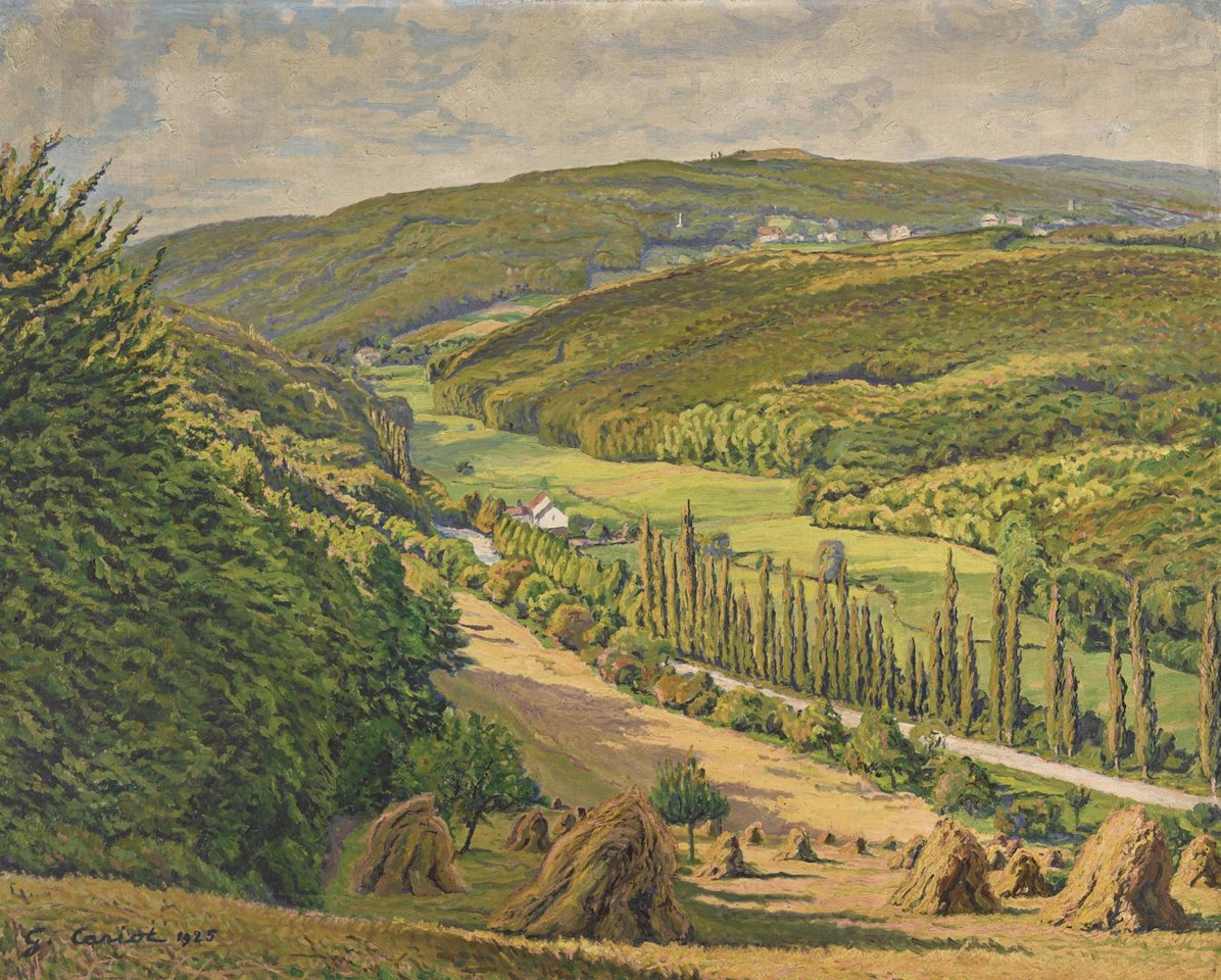 MEULES DE FOIN DANS LA VALLÉE by Gustave Cariot