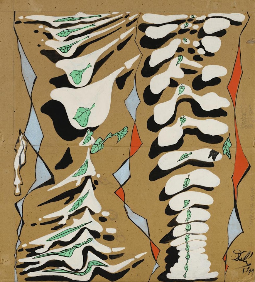 PLUIE DU PRINTEMPS, PROJET POUR UN TISSU IMPRIMÉ DE LA COLLECTION STIMULUS POUR SCHIFFER PRINTS DIVISION DE MIL-ART COMPANY by Salvador Dali