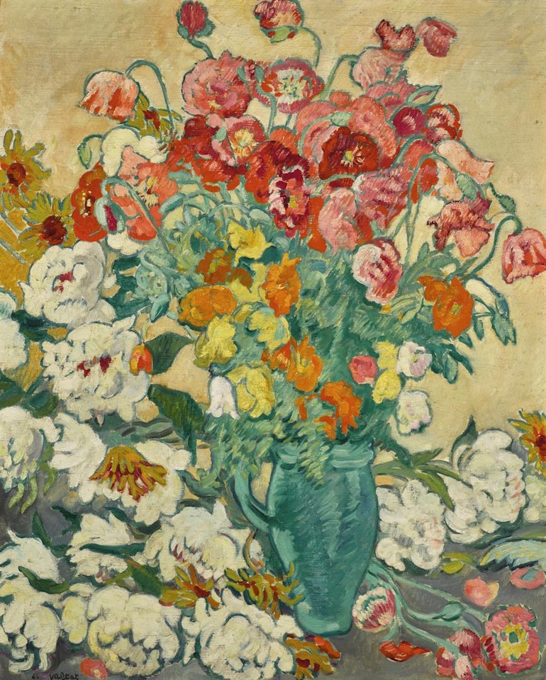 GRAND BOUQUET A LA CRUCHE VERT, COQUELICOTS ET PIVOINES BLANCHES À LA CRUCHE VERTE by Louis Valtat