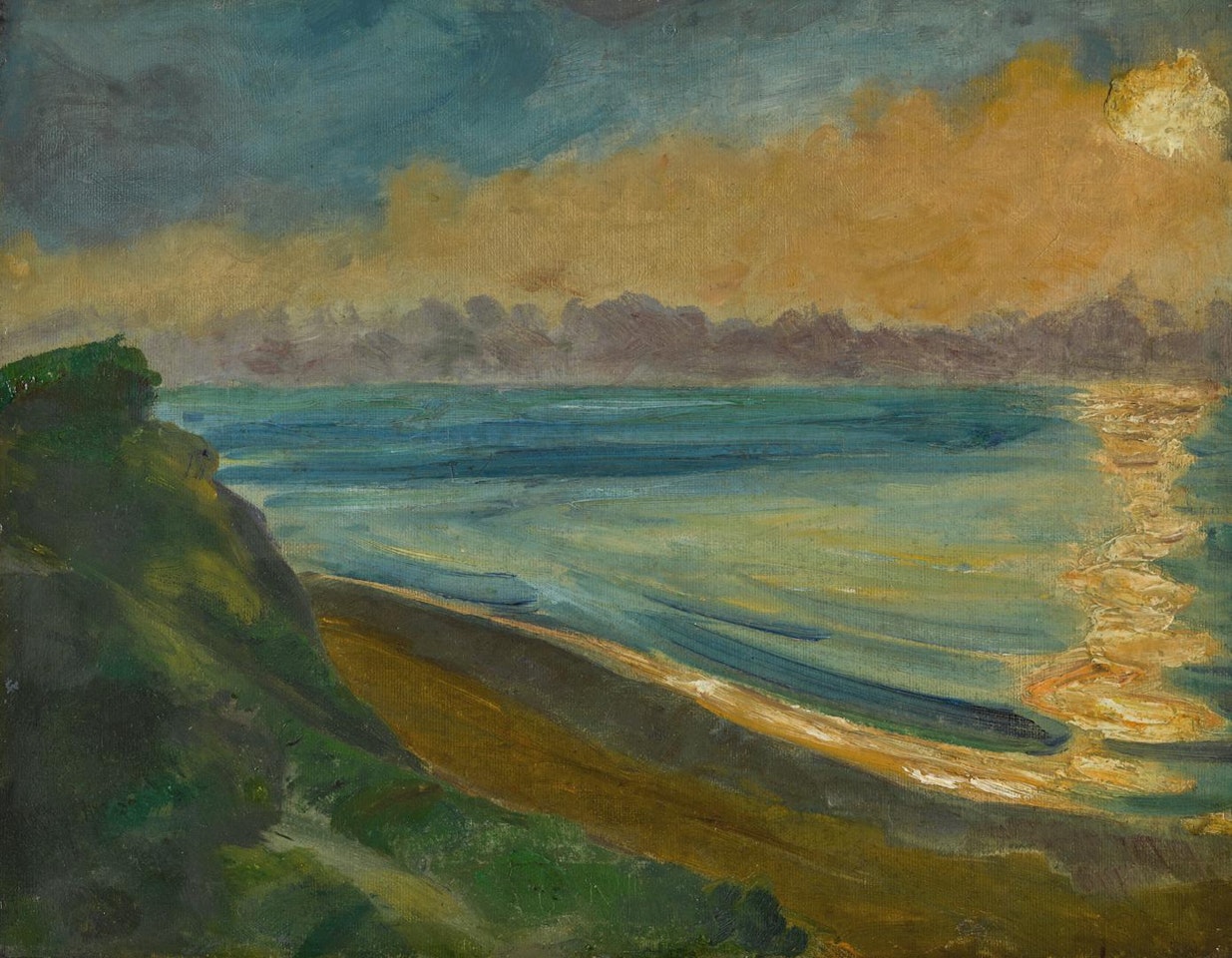 STEILKÜSTE UND SONNENSPIEGELUNG (STEEP COAST AND SUN REFLECTION) by Max Pechstein