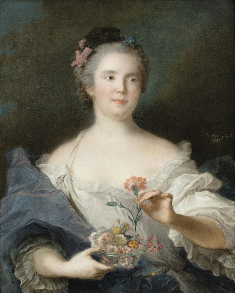 PORTRAIT OF A LADY HOLDING A CARNATION, SAID TO BE LA DUCHESSE DE CHÂTEAUROUX  by Jean-Marc Nattier