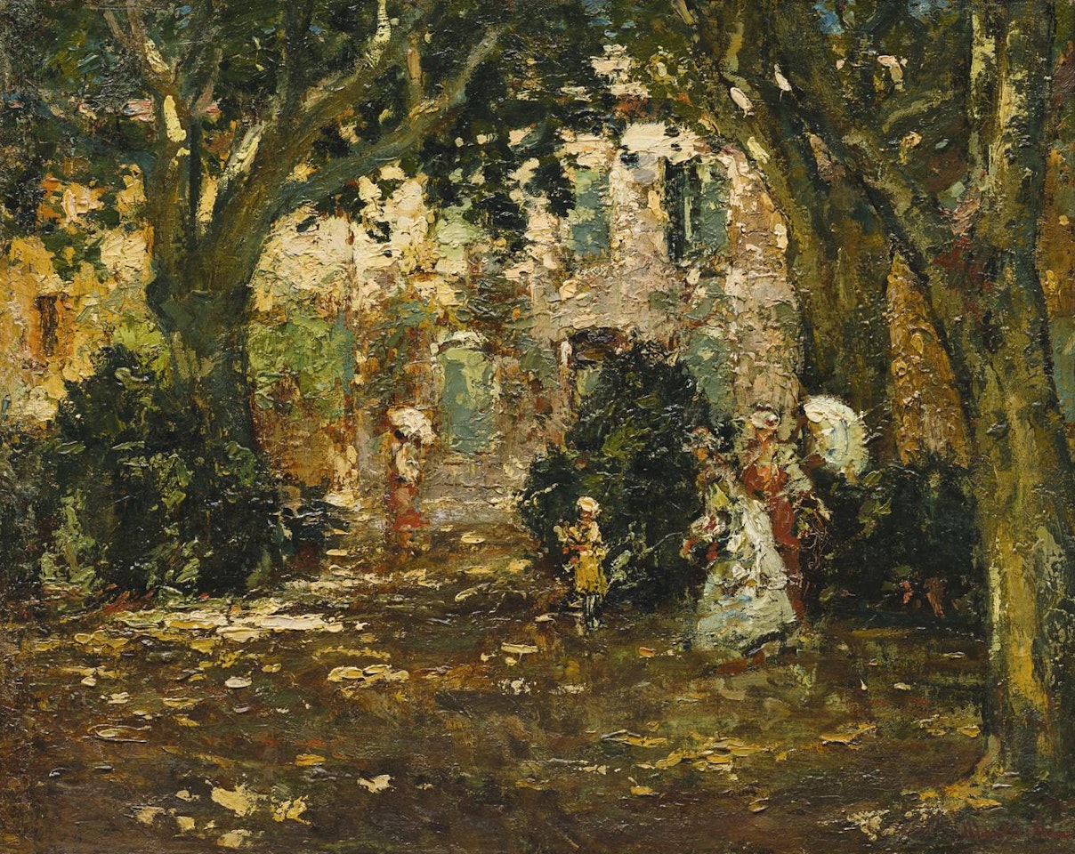 WOMEN IN A GARDEN by Adolphe Monticelli