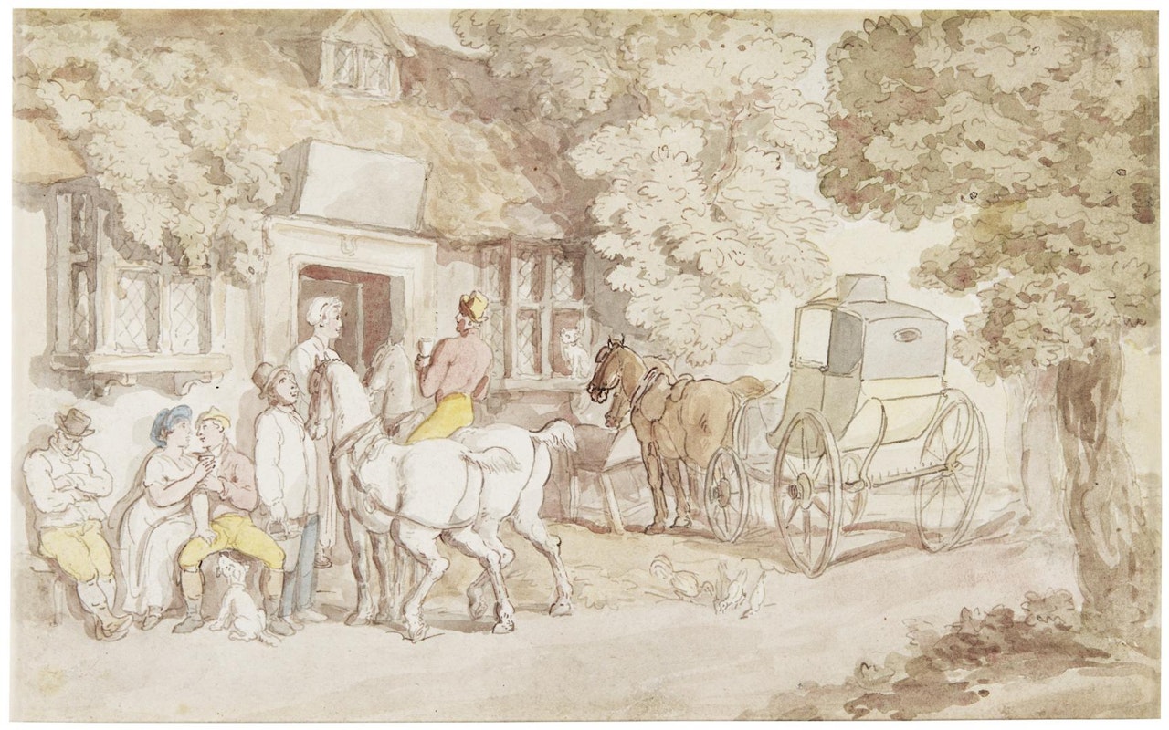 TRAVELLERS OUTSIDE AN INN by Thomas Rowlandson