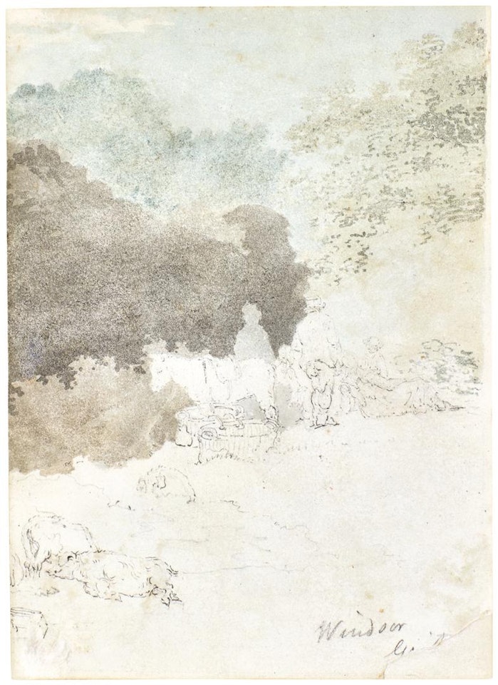 RUSTIC FIGURES IN A LANDSCAPE, WITH PIGS by Thomas Girtin