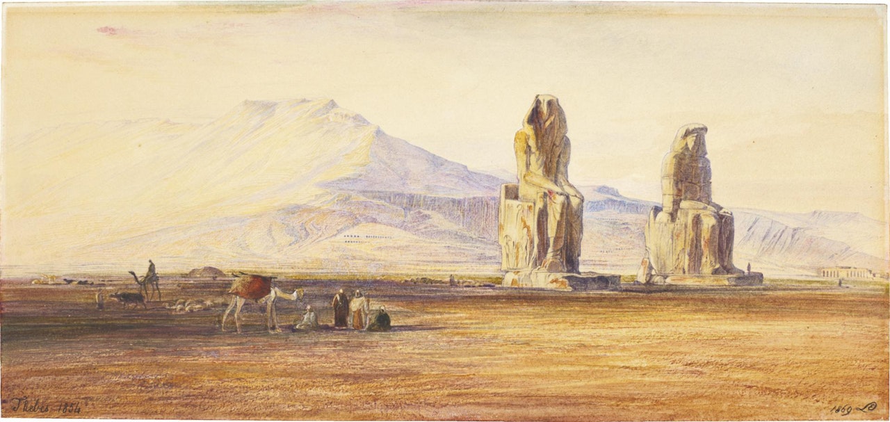 THE COLOSSI OF MEMNON, THEBES, EGYPT by Edward Lear