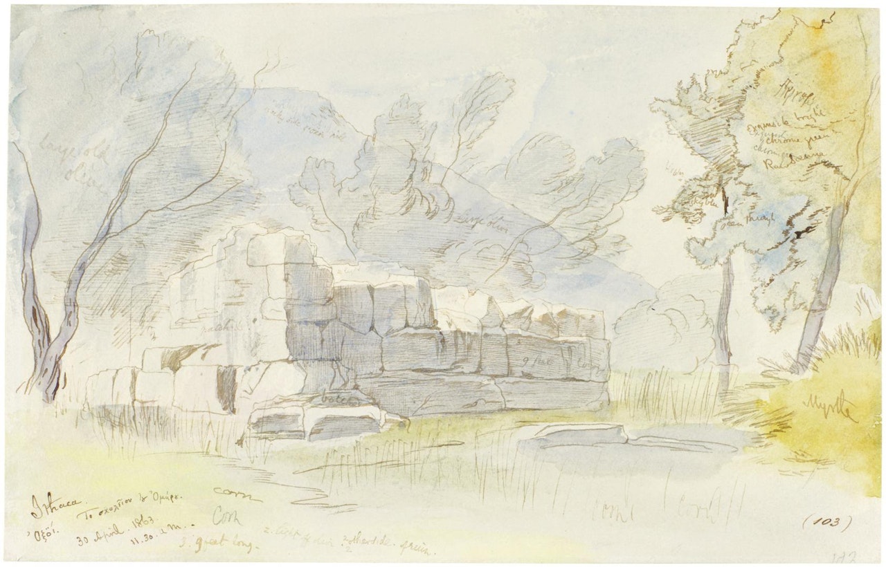 THE SCHOOL OF HOMER, ITHACA, GREECE by Edward Lear