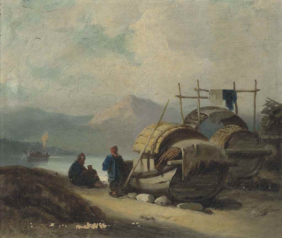 Tanka boats on the shore by George Chinnery