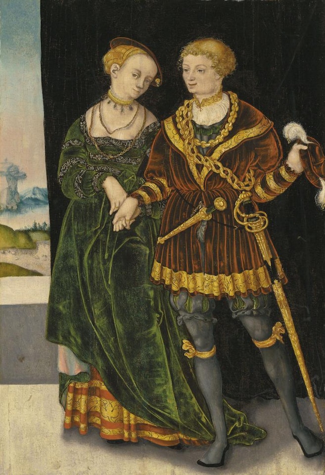 Portrait of a bride and groom dancing, small full-length by Monogramme: I.W.