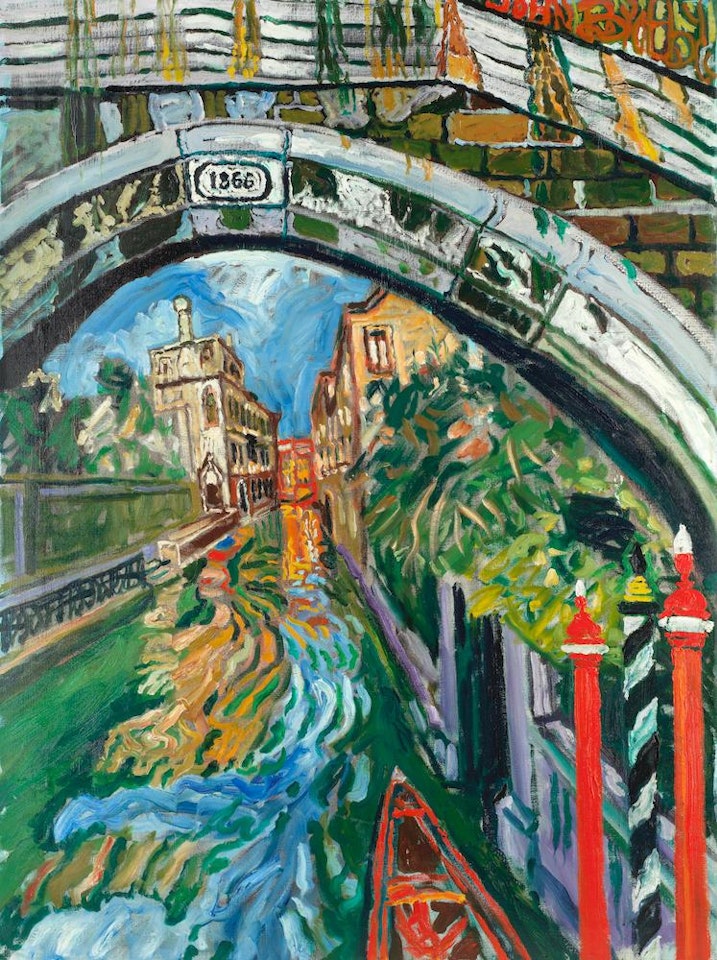 Lazy Back Canal and Arch and Gondola in Venice by John Bratby