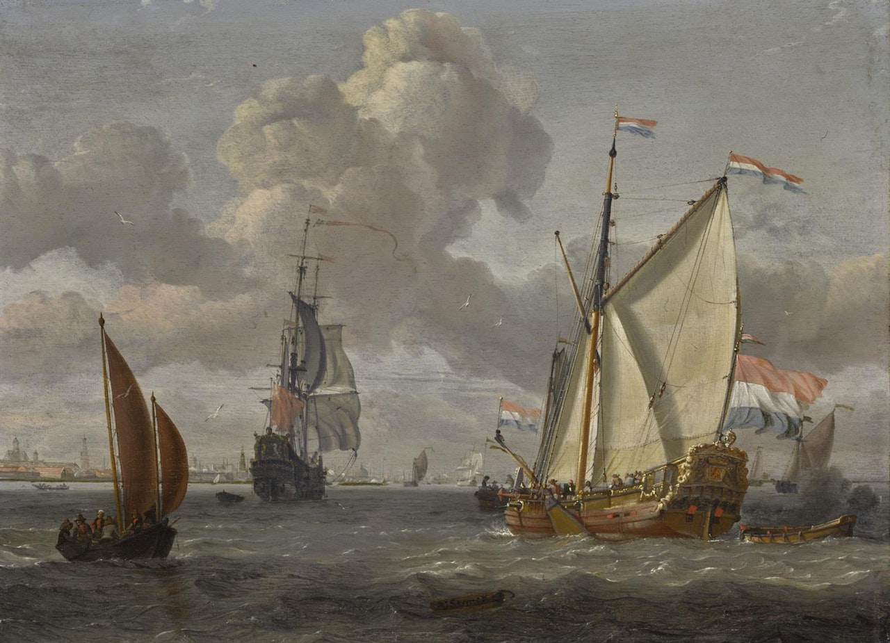 SHIPPING ON THE IJ, WITH A VIEW OF AMSTERDAM BEYOND by Abraham Storck