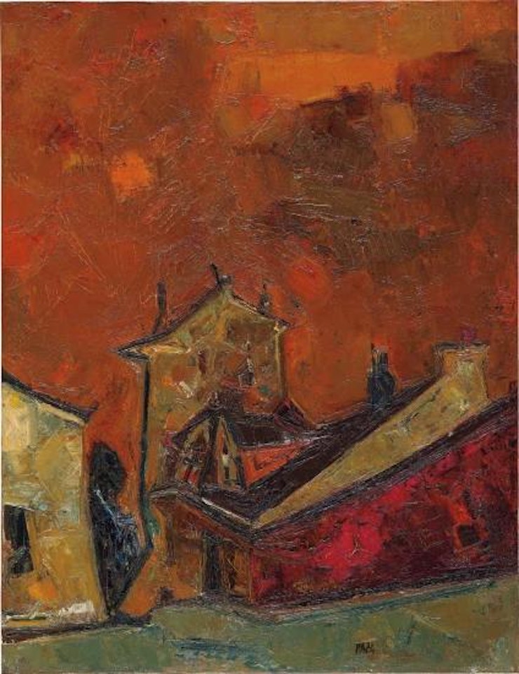 Village au ciel orange by Sayed Haider Raza