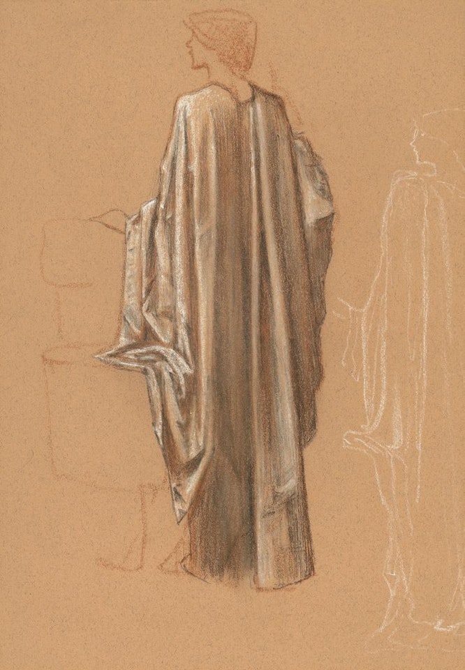 Study for a draped female figure for 'The Sleep of Arthur in Avalon', with a subsidiary figure study in a similar pose by Edward Coley Burne-Jones