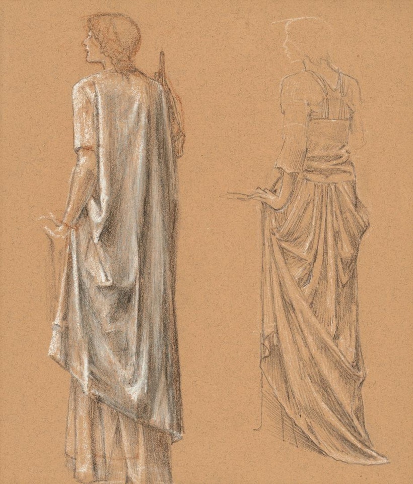 Study of a draped female figure, with a subsidiary study of the same, for 'The Sleep of Arthur in Avalon' by Edward Coley Burne-Jones