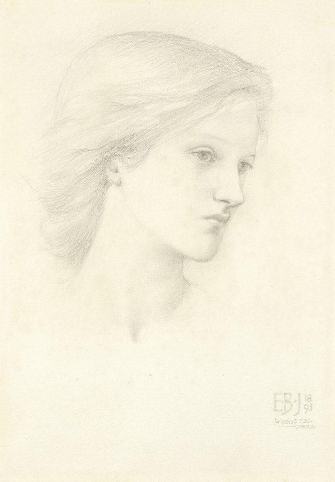 Female head study for the first of the Three Graces in 'Venus Concordia' by Edward Coley Burne-Jones