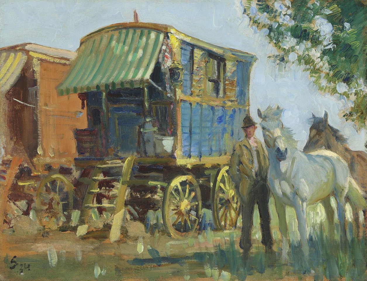 The blue caravan by Edward Seago