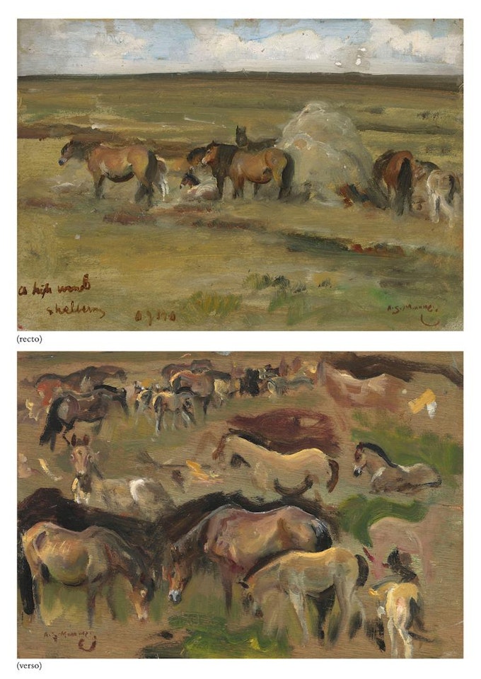 A high wind, Exmoor (recto); and Studies of Exmoor ponies (verso) by Alfred James Munnings