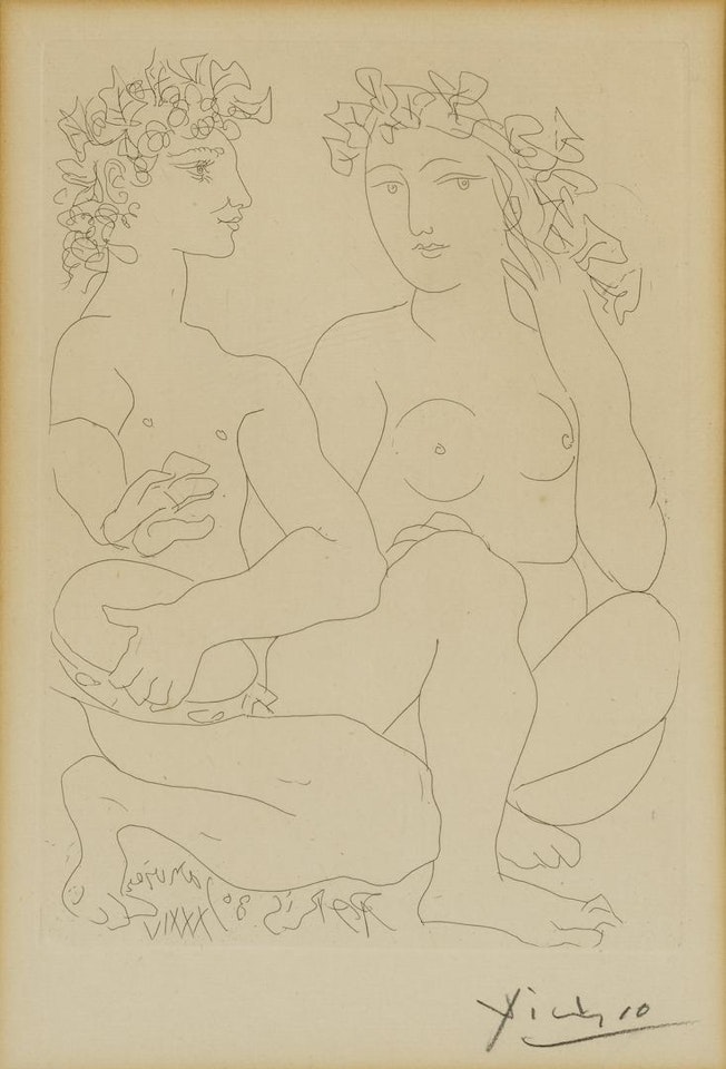 JEUNE BACCHUS AU TAMBOURIN AVEC UNE BACCHANTE (B. 212; BA. 411) by Pablo Picasso