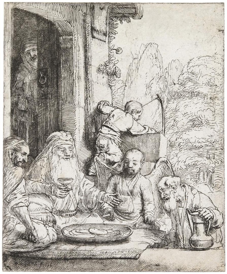 Abraham entertaining the Angels by Attributed to Rembrandt Harmensz van Rijn