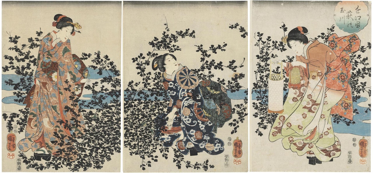 Bush Clover at the Tama River in Omi Province (Omi no kuni hagi no Tamagawa) by Utagawa Kuniyoshi