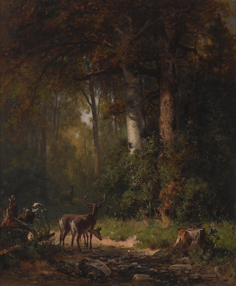 Deer Watering, Paper Mill Creek by Thomas Hill