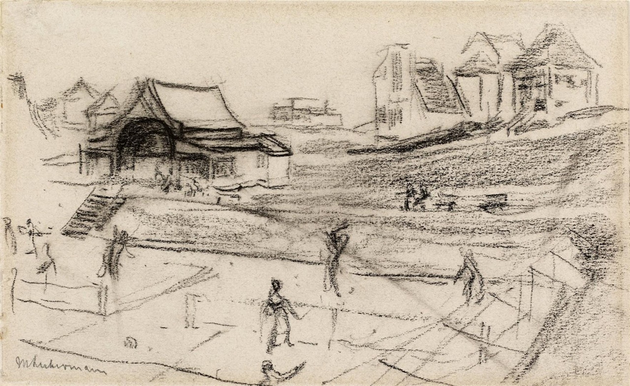 Tennisplatz in Noordwijk; Verso: Figural sketches by Max Liebermann